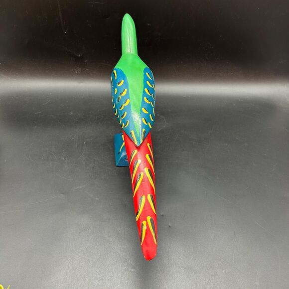 Hand Carved Wooden Parrot Sculpture, Folk Art Tropical Bird Figurine - Picture 3 of 5